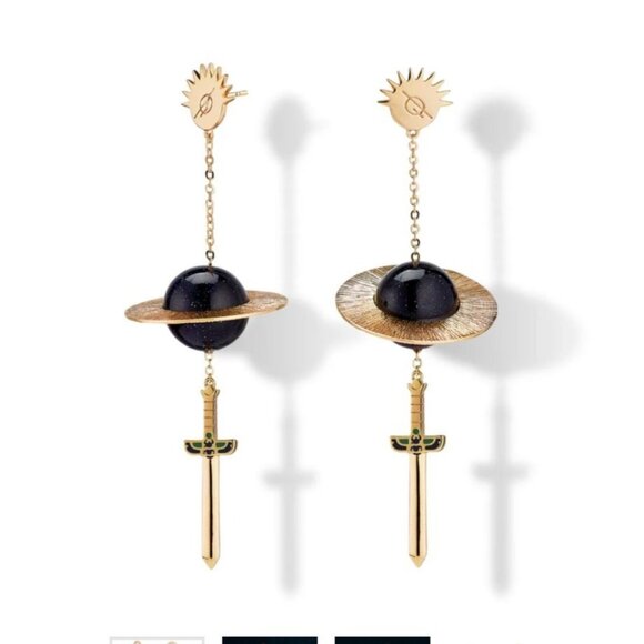 Milk Tooth Precipice Planet & Dagger Design Statement Earrings Sparkle Galaxy - Picture 1 of 15